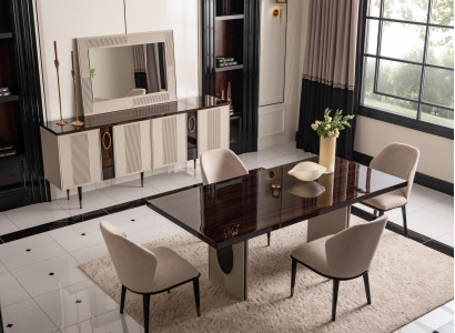 Essecke Esszimmer Essgruppe Luxus Esstisch Stühle Beige Holz Set 7tlg